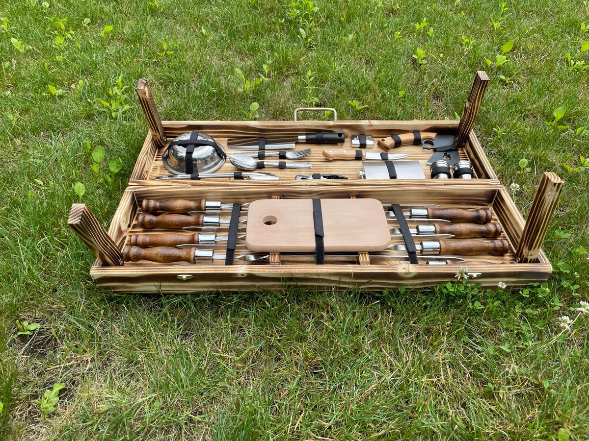 Подарочный набор Кейс-столик Piknik №4 L. Шашлычный набор. Подарок мужчине