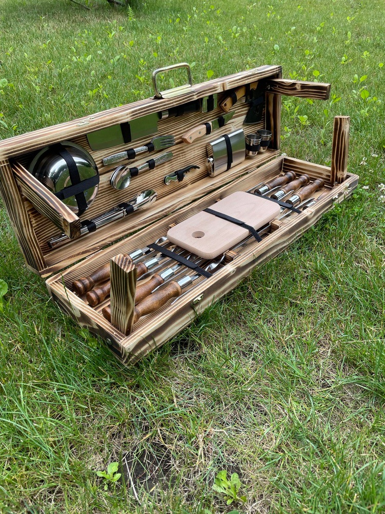 Подарочный набор Кейс-столик Piknik №4 L. Шашлычный набор. Подарок мужчине