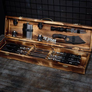 Набір шампурів в кейсі Blackwood set №2. Шашличний набір. Подарунок чоловікові, З гравіюванням