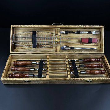 Набір шампурів у кейсі Grill Box-2 S1. Шашличний набір. Подарунок чоловікові, З гравіюванням