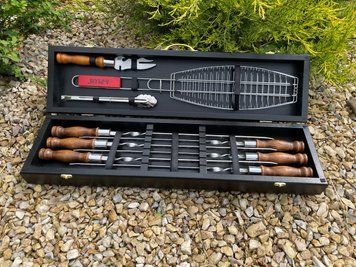 Набір шампурів у кейсі Grill Box 4 S2. Шашличний набір. Подарунок чоловікові, З гравіюванням
