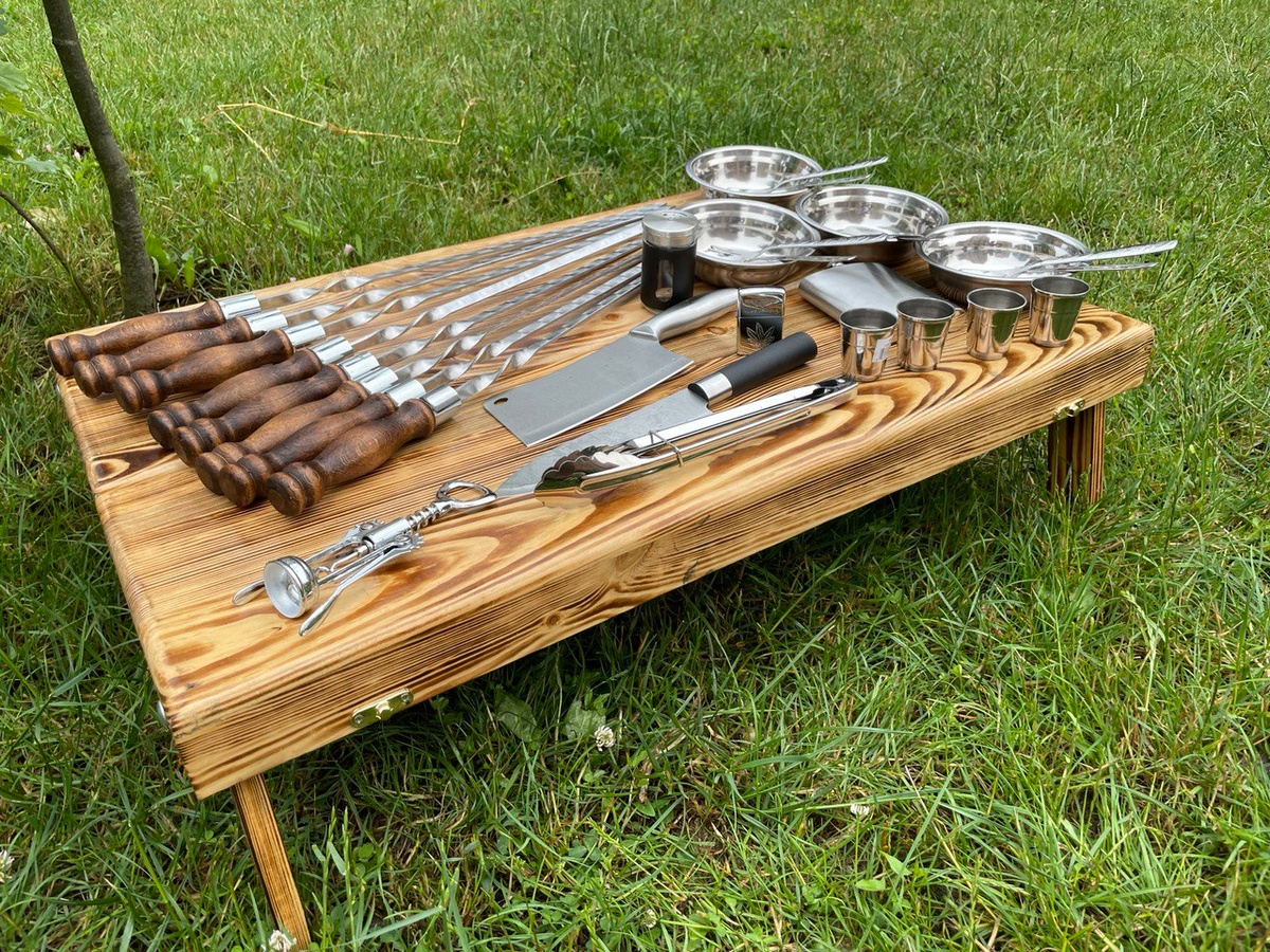 Подарочный набор Кейс-столик Piknik №3 L1. Шашлычный набор. Подарок мужчине + Гравировка
