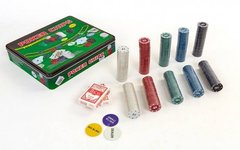 Покерный набор в металлической коробке-500 фишек  (с номиналом,2кол.карт,полотно)