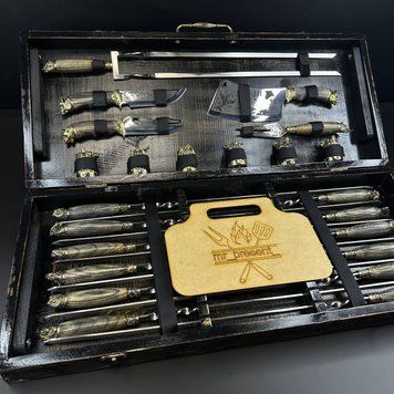 Подарочный шашлычный набор Premium Lux №24 в деревянном кейсе