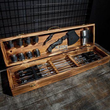 Набір шампурів у кейсі Blackwood set №1. Шашличний набір. Подарунок братові, З гравіюванням