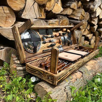 Подарочный набор Кейс-столик Piknik №4 L2. Шашлычный набор. Подарок мужчине, С гравировкой